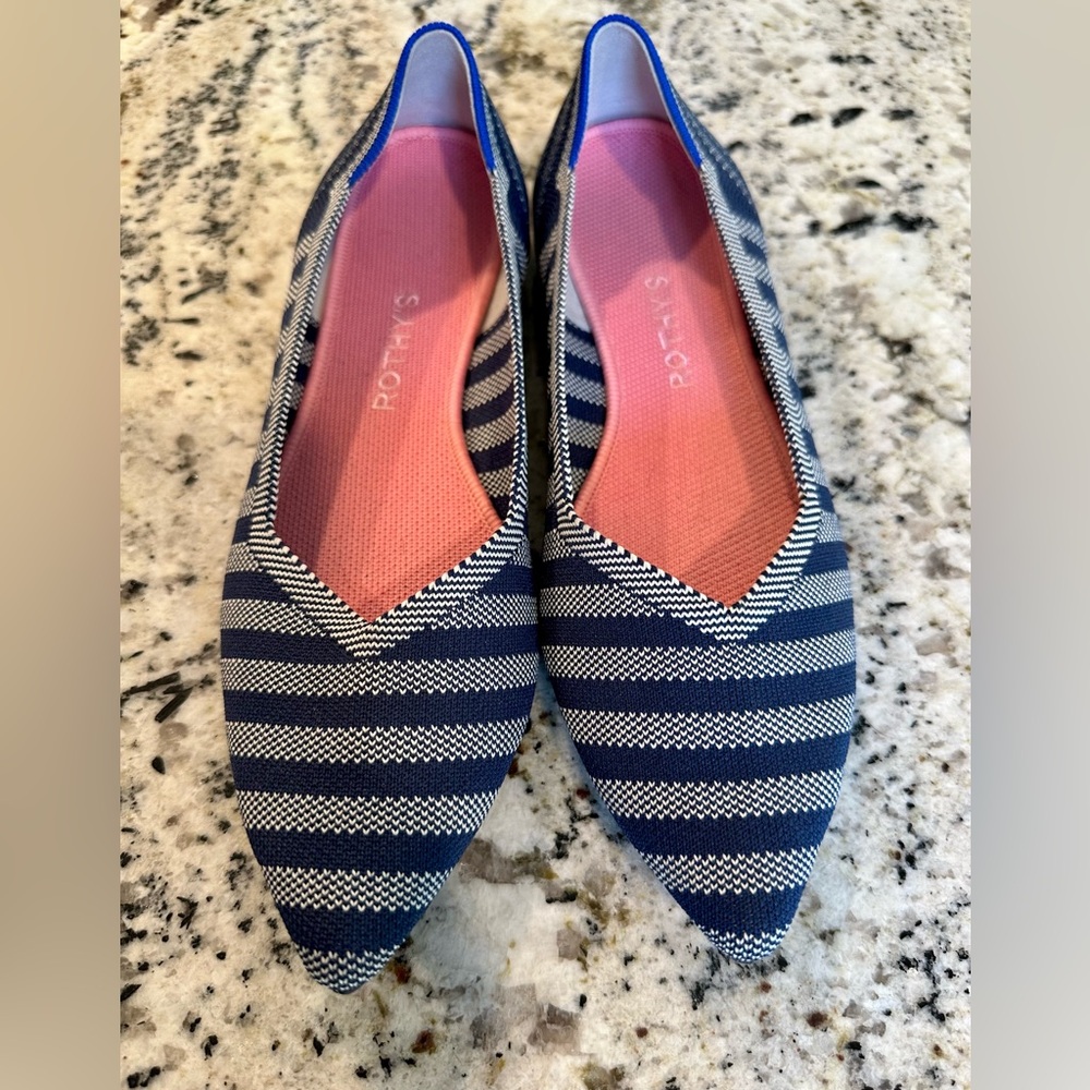 Poppy Navy Striped Pointed Ballet Flat -